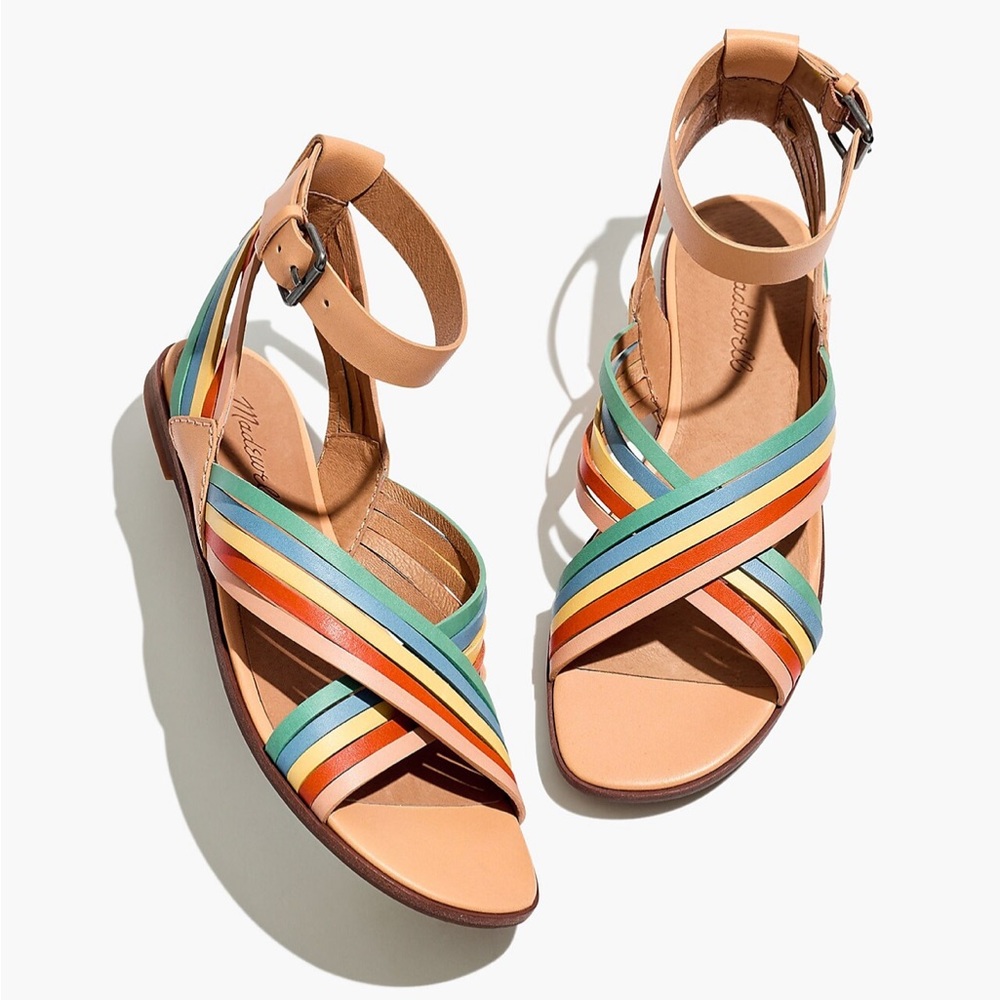 Madewell Rainbow Leather Samira Flat Sandals Size 6